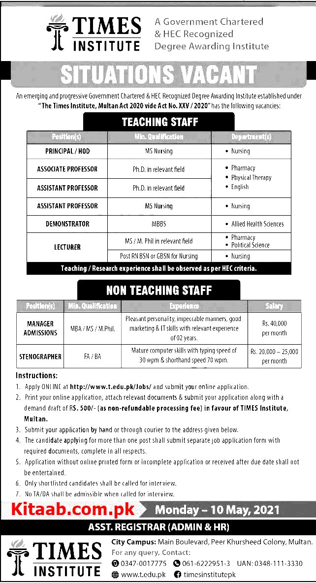 Times Institute Faculty Staff Jobs 2024 Online Apply Eligibility Criteria Last Date