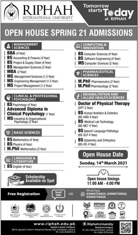 Riphah International University Lahore Admission 2024 Application Form ...