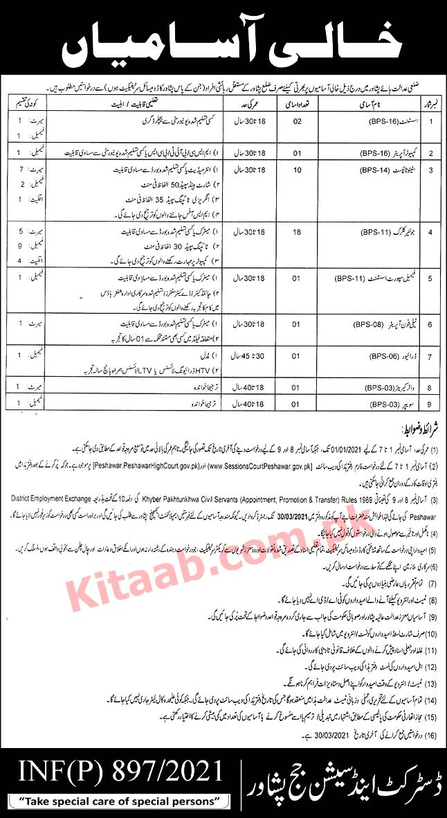 District & Session Courts Peshawar Jobs 2024 Application Form Eligibility Criteria