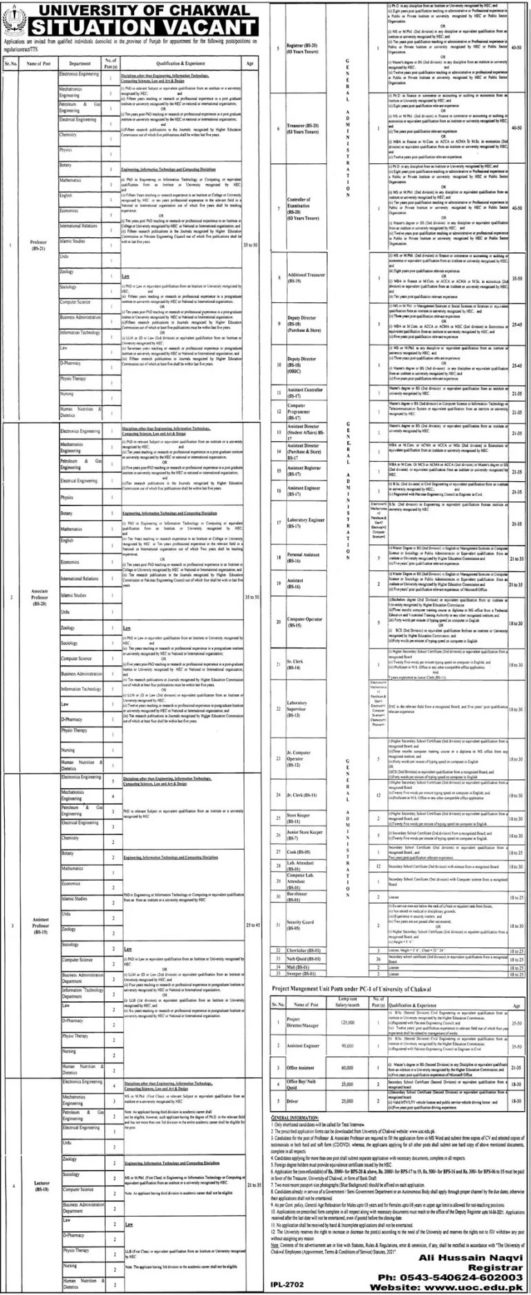 University of Chakwal Jobs 2024 Application Form Eligibility Criteria Last Date