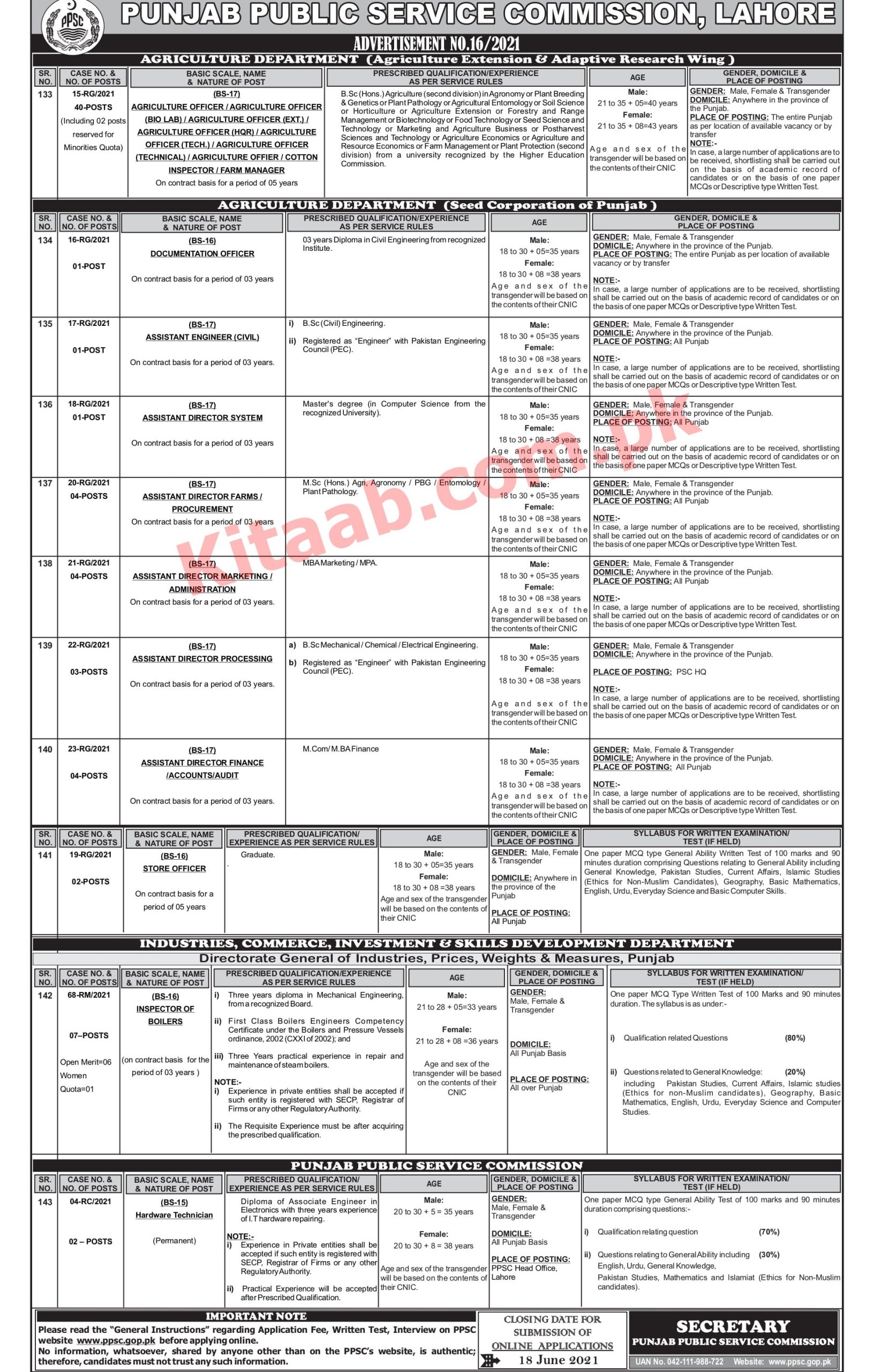 PPSC Punjab Department of Agriculture Field Assistant Jobs 2024 Apply Online Last Date Eligibility