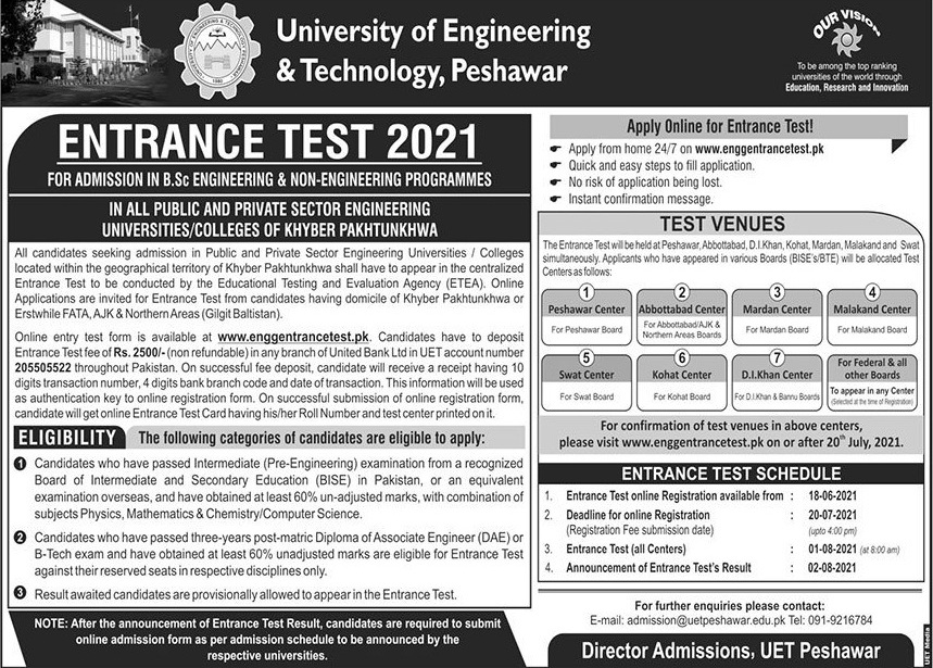 KPK University of Engineering and Technology Peshawar Admission 2024 Eligibility Criteria Form