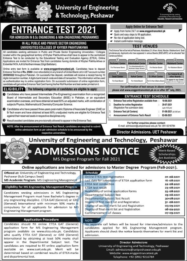 ETEA Engineering Entrance Test 2024 Dates And Schedule Centers Colleges ...