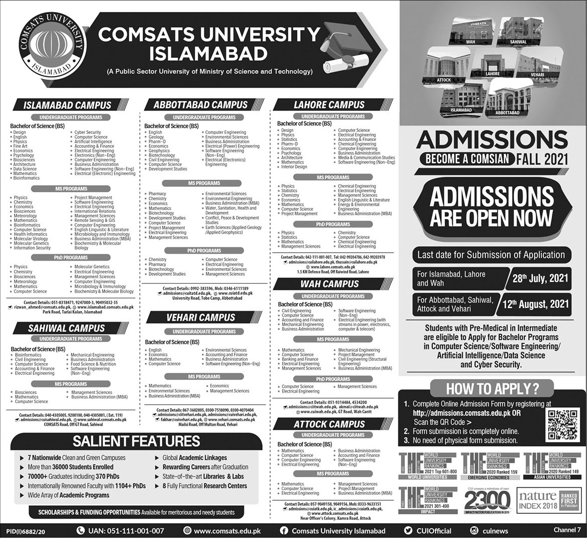 COMSAT Institute of Information Tech CIIT Islamabad Admission 2024 Application Form Eligibility Criteria Procedure