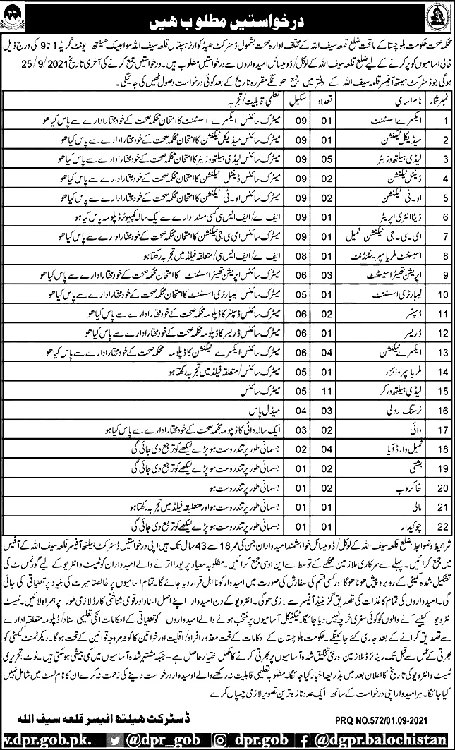 Balochistan Health Department Jobs 2024 Application Form Written Test Date Result Merit List