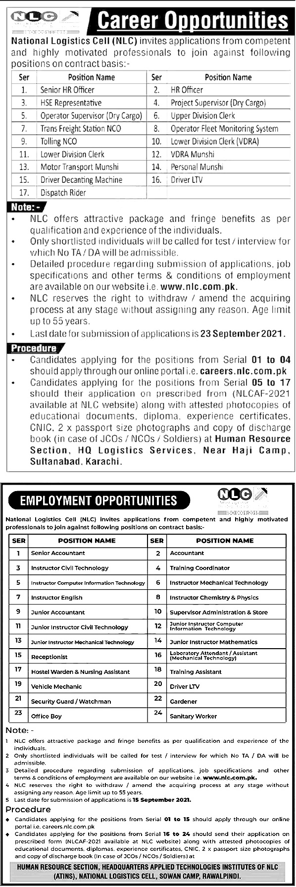 National Logistics Cell NLC Jobs Online Application Form Eligibility Criteria Last Dates