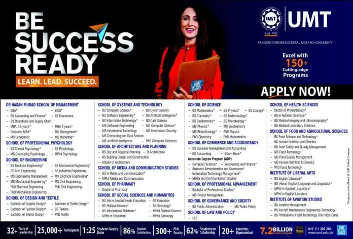 UMT University Of Management And Technology Admission 2024 Fee Structure Eligibility Criteria