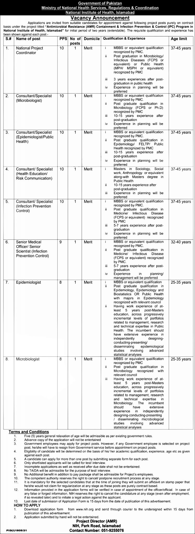 Ministry of National Health Services Jobs 2024 Application Form Eligibility Criteria Dates