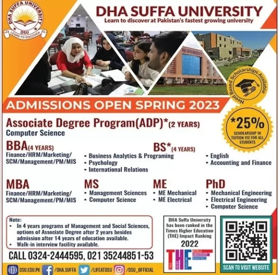 DHA SUFFA University Karachi Admission 2024 Last Date Online Registration