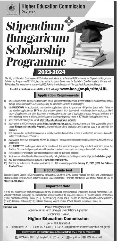 HEC Hungaricum Scholarship 2024 Application Submission Last Date Eligibility Criteria