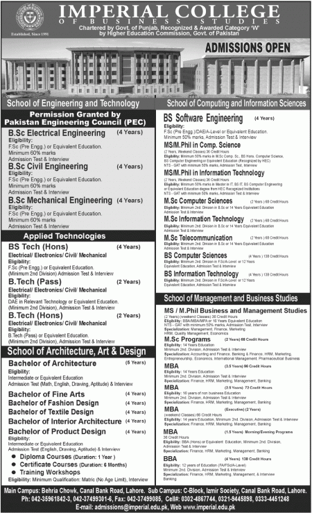 Imperial College Of Business Studies Admission 2024 Eligibility Criteria Last Date