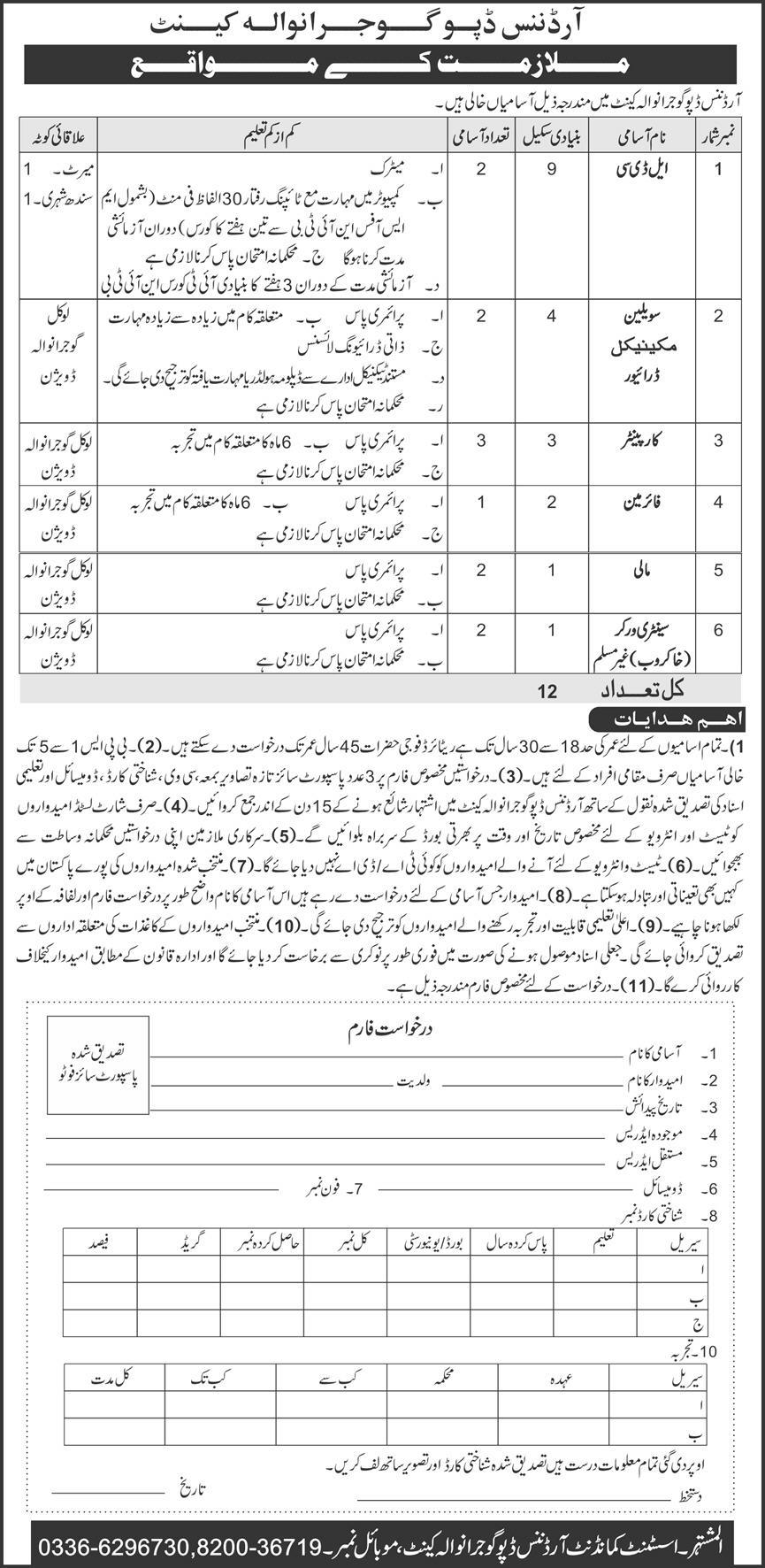 Pak Army Depot Ordnance Gujranwala Cantt Jobs 2024 Online Apply Last Date