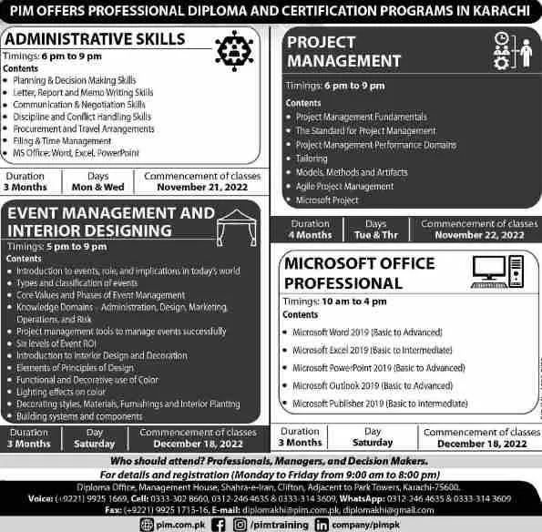 Pakistan Institute Of Management Karachi Admission 2024 Online Apply Last Date