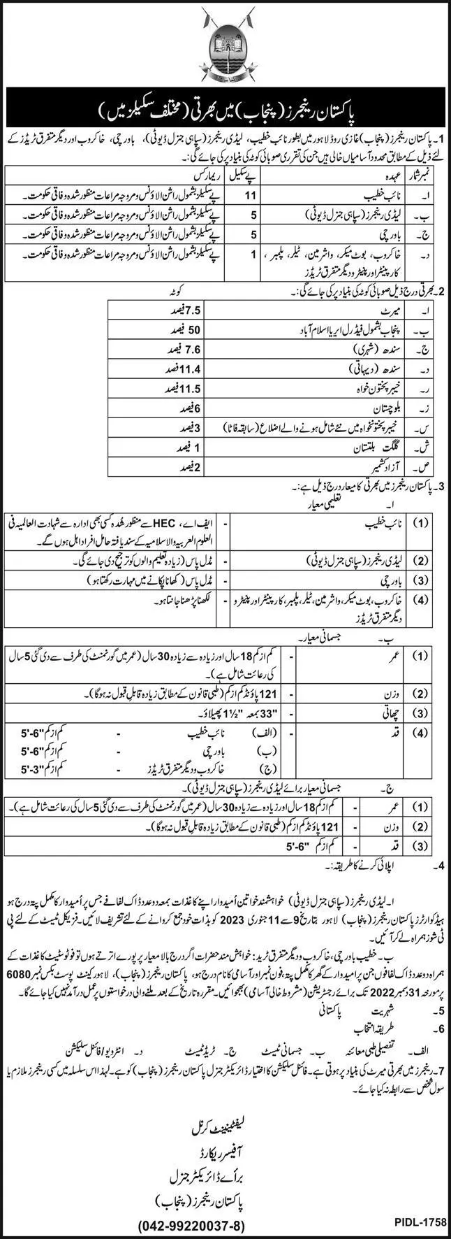 Pakistan Punjab Rangers Recruitment 2024 Online Registration Eligibility Criteria