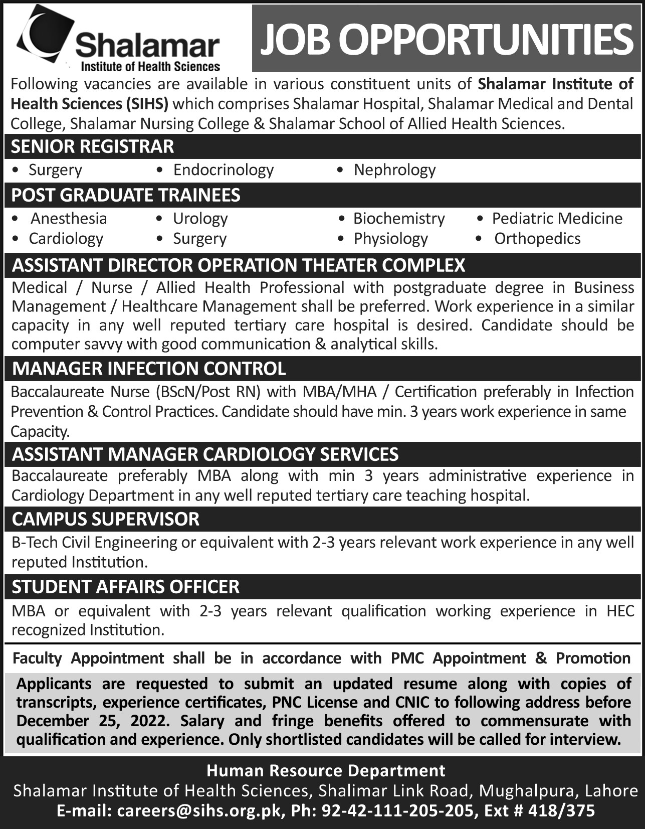 Shalamar Hospital Jobs Lahore 2024 Online Apply Eligibility Criteria Last Date