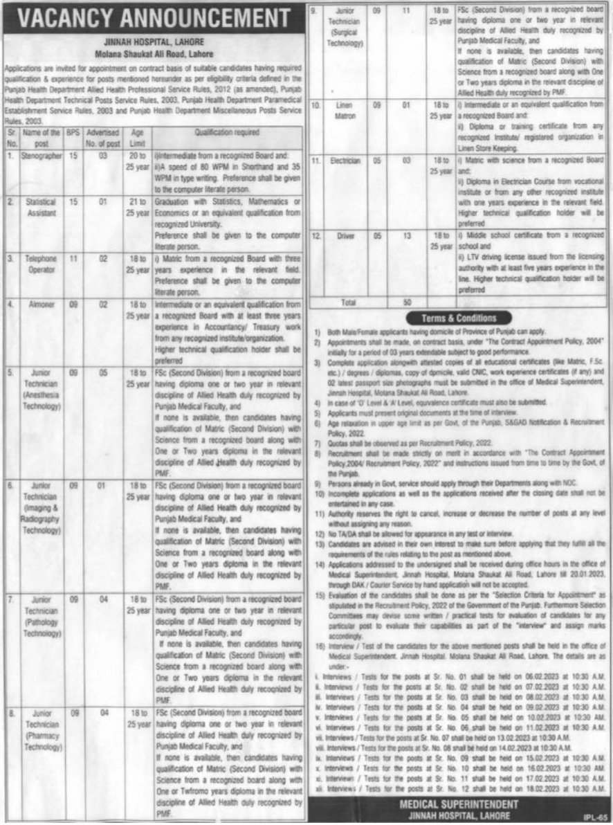 Jinnah Hospital Lahore Jobs 2024 Application Method Eligibility Criteria