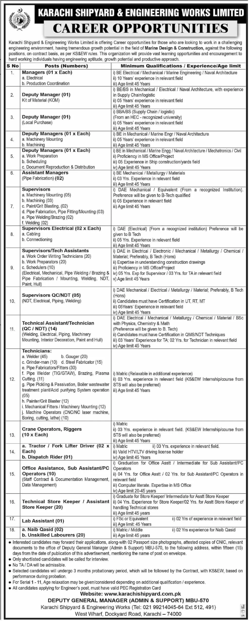 Karachi Shipyard and Engineering Works Jobs 2024 Eligibility Criteria Online Apply