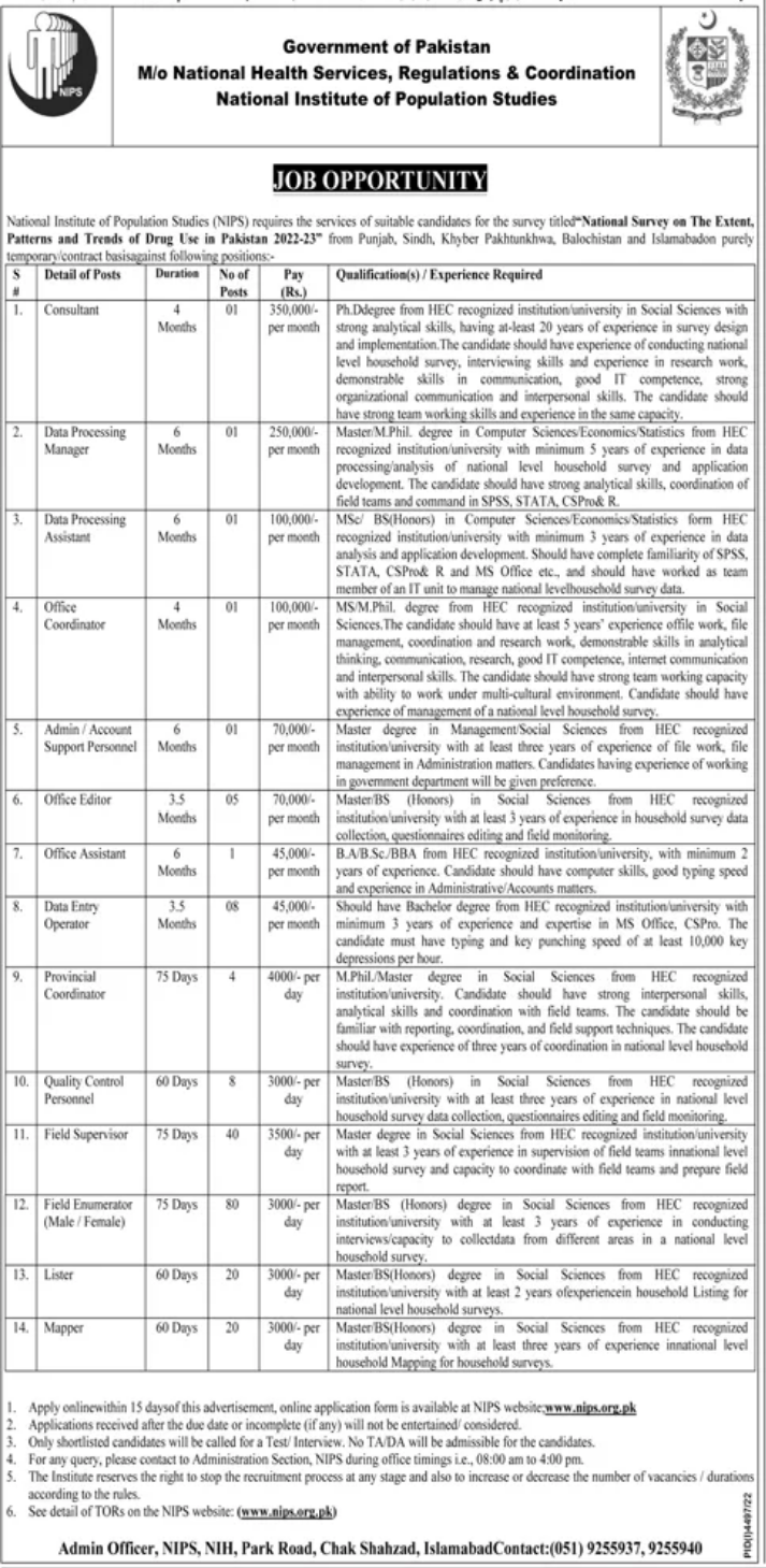 Ministry of National Health Services Regulations Jobs 2024 Eligibility Selection Process