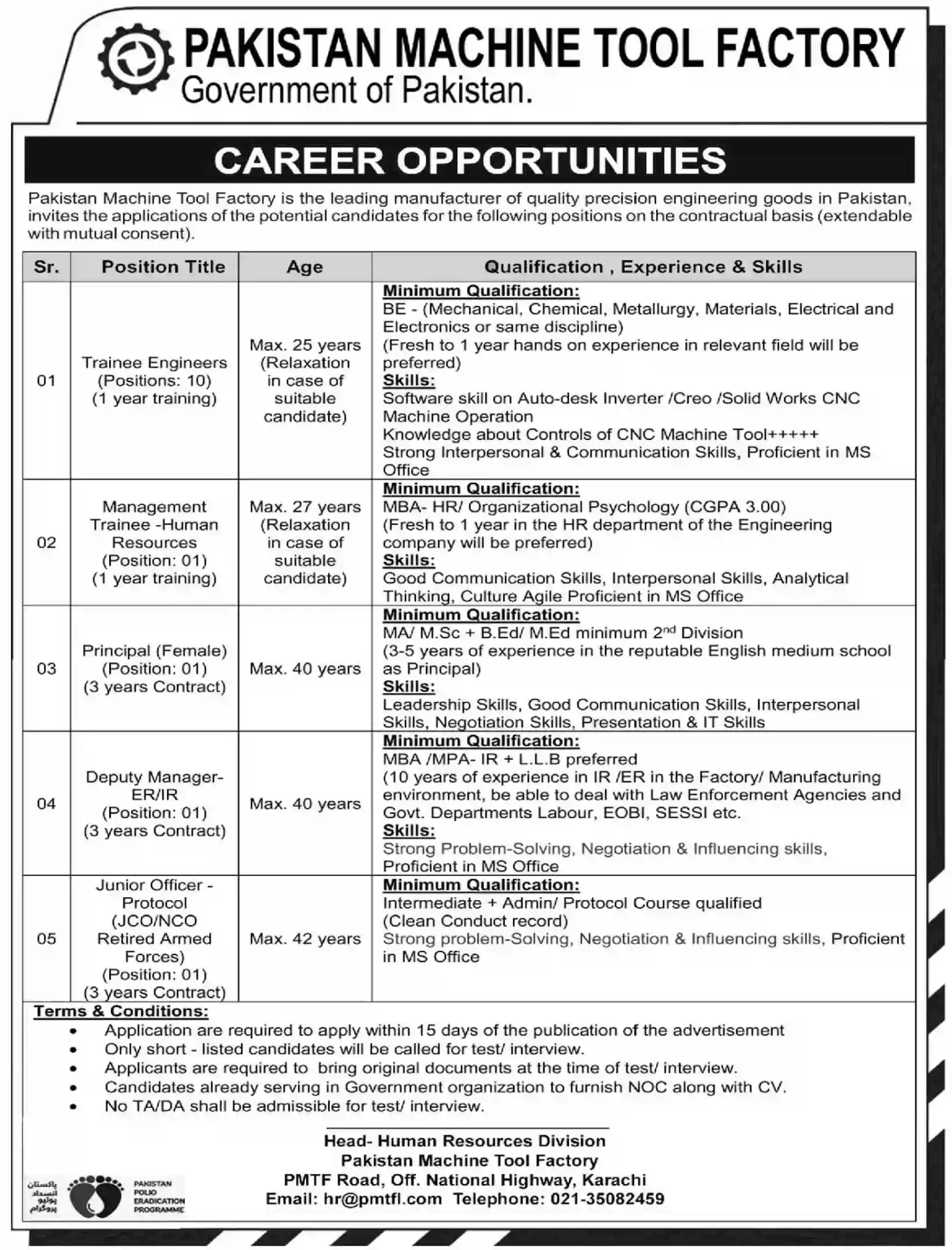 Pakistan Machine Tool Factory Jobs 2023 Application Form