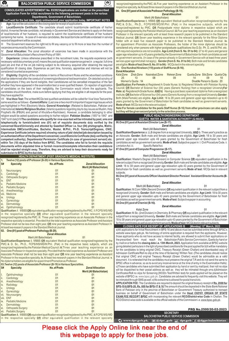 Health Department Balochistan Jobs 2024 Online Application Form