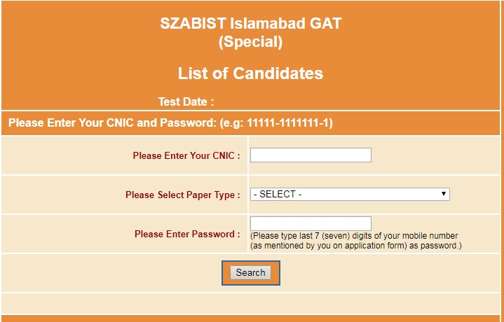 SZABIST NTS GAT Islamabad 2024 Online Application