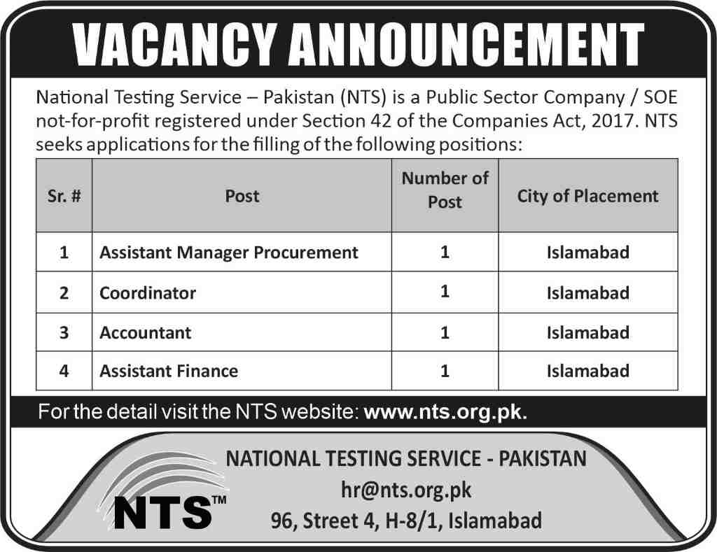 National Testing Service NTS Jobs